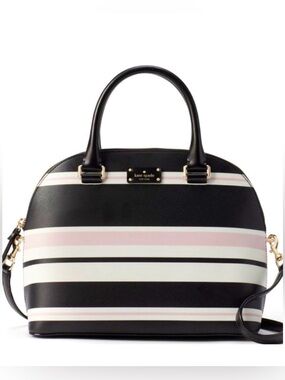 KATE SPADE ♠️ New York 🖤🤍🩷Carli🩷🤍🖤GROVE STREET CLASSIC STRIPE BAG 🌟EUC🌟